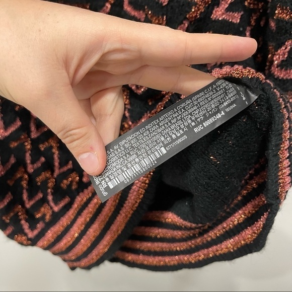 Zara Knit Metallic Z Logo Sweater Tunic Oversized V-Neck Small Blogger Favorite - Picture 5 of 8